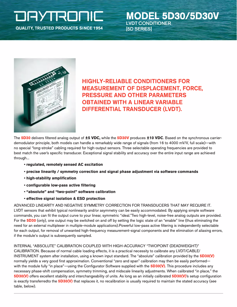 Page 1 de la notice Fiche technique Daytronic 5D30V