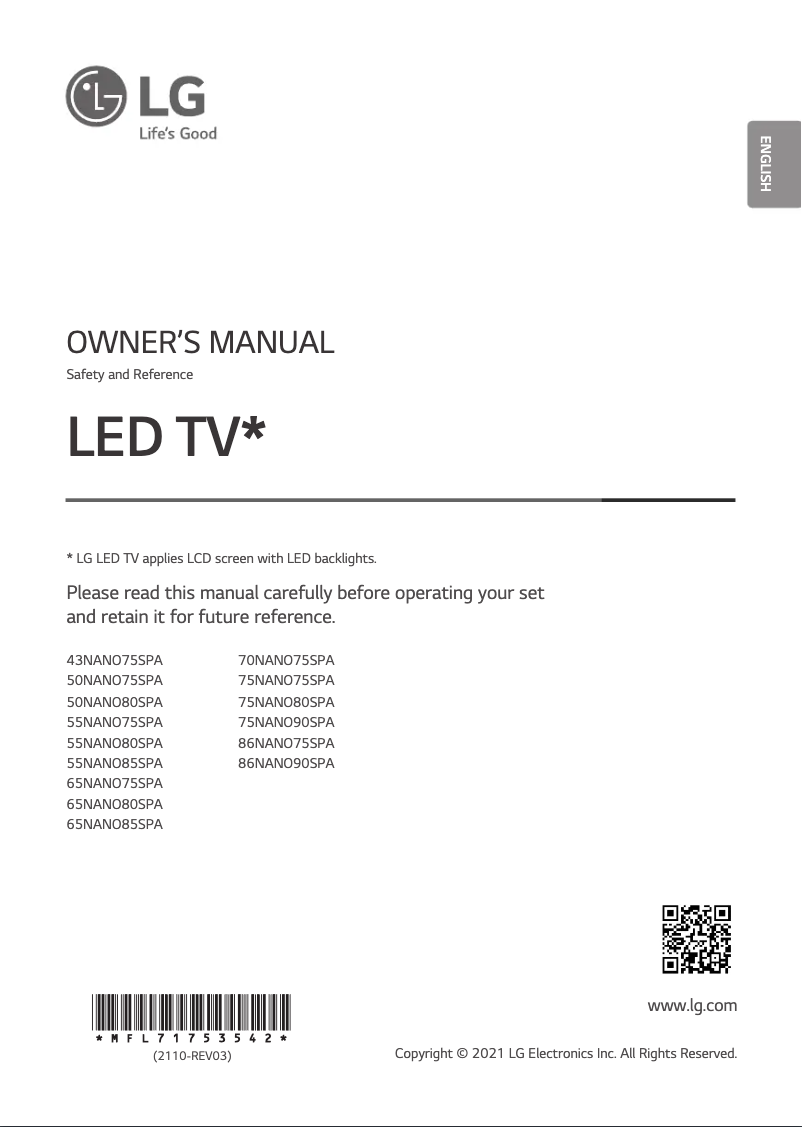 Página 1 del manual Manual de usuario LG 70NANO75SPA