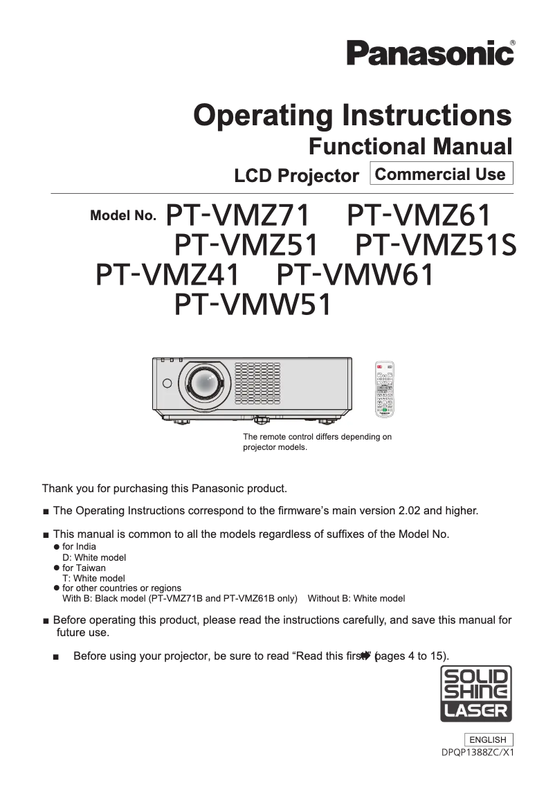 Página 1 del manual Manual de usuario Panasonic PT-VMZ71B
