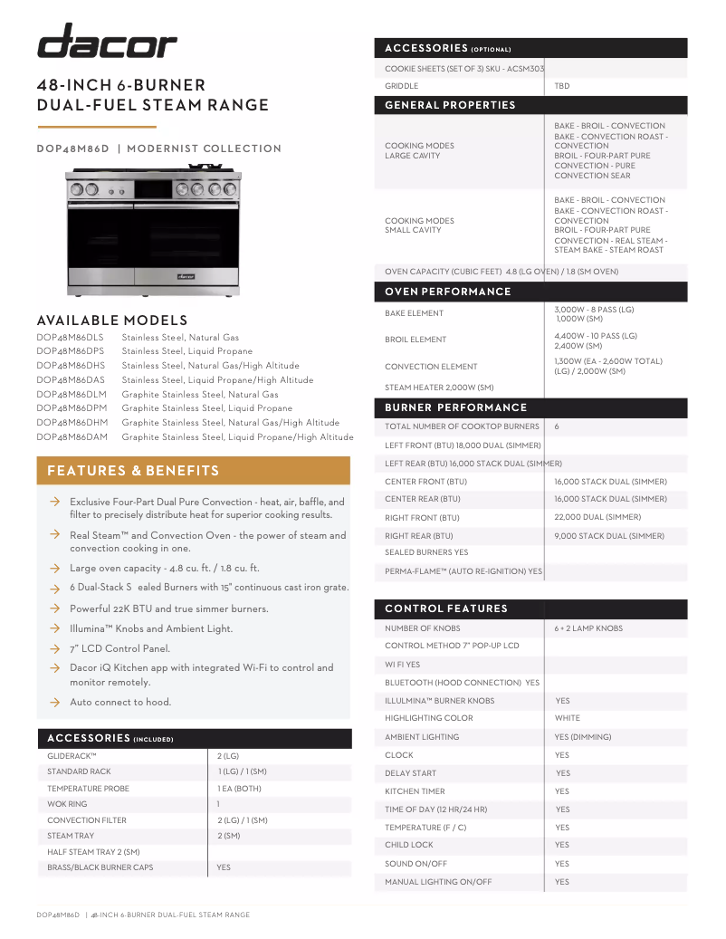 Page 1 de la notice Fiche technique Dacor DOP48M86DLS