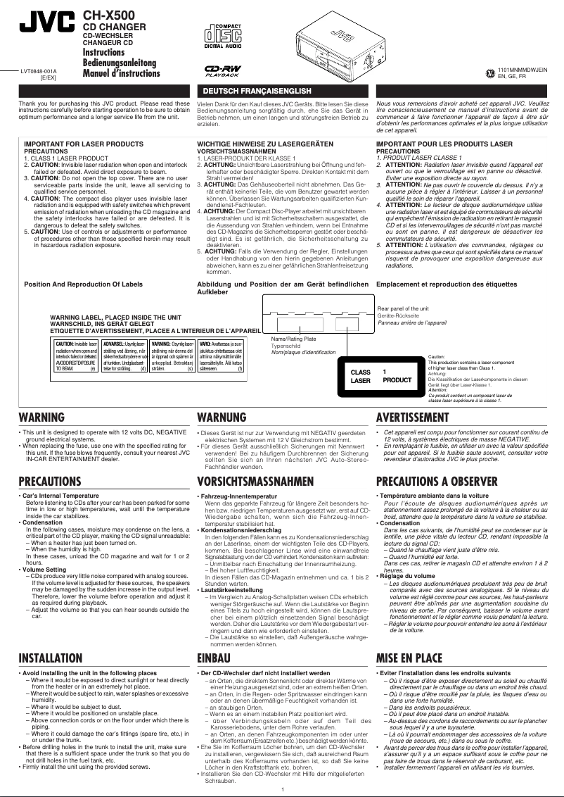 Image de la première page du manuel de l'appareil CH-X500