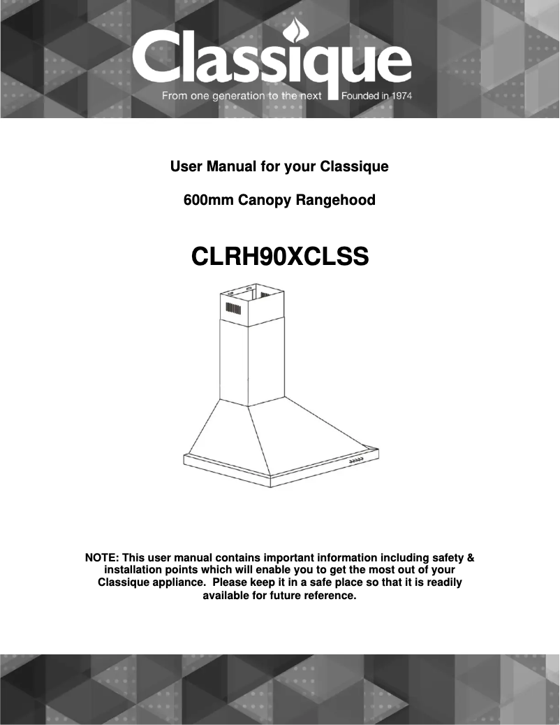 Page 1 de la notice Manuel utilisateur Classique CLRH90XCLSS