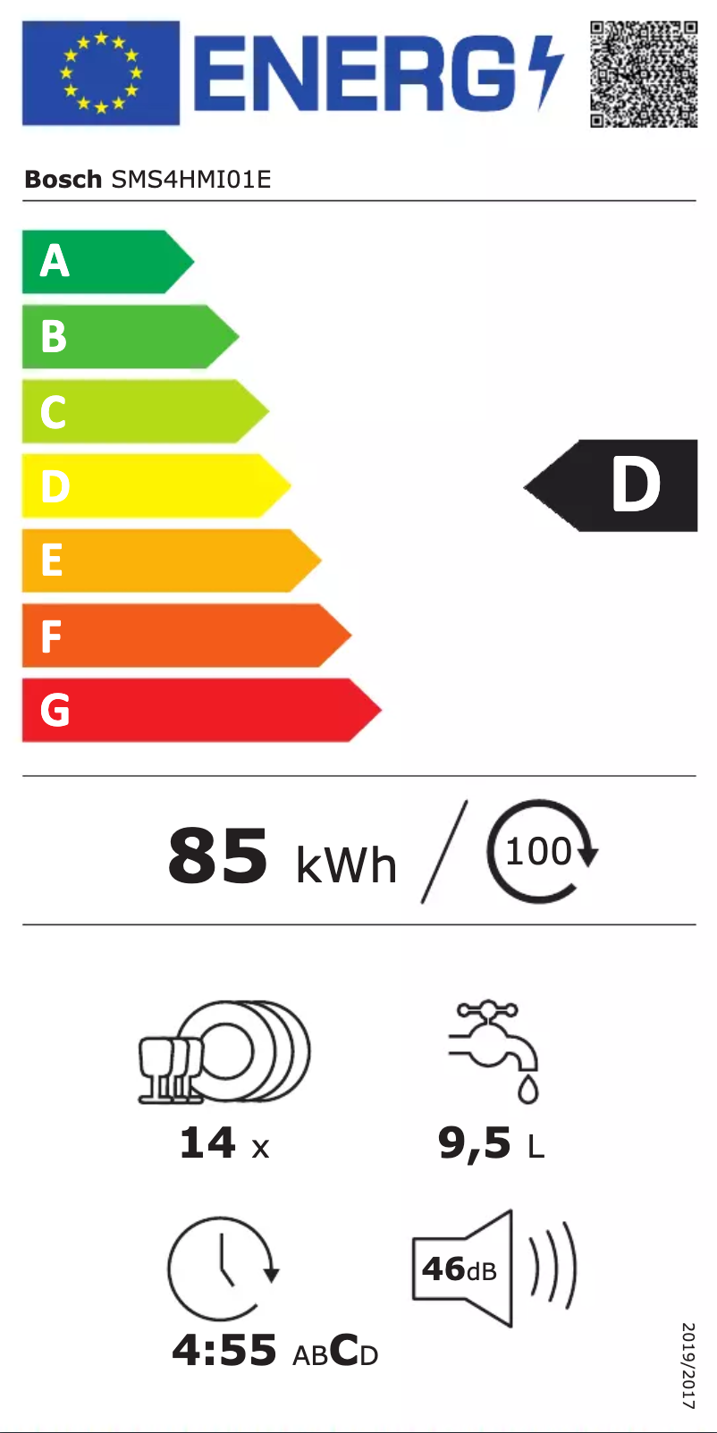 Page n°1 - Label énergétique Bosch SMS4HMI01E