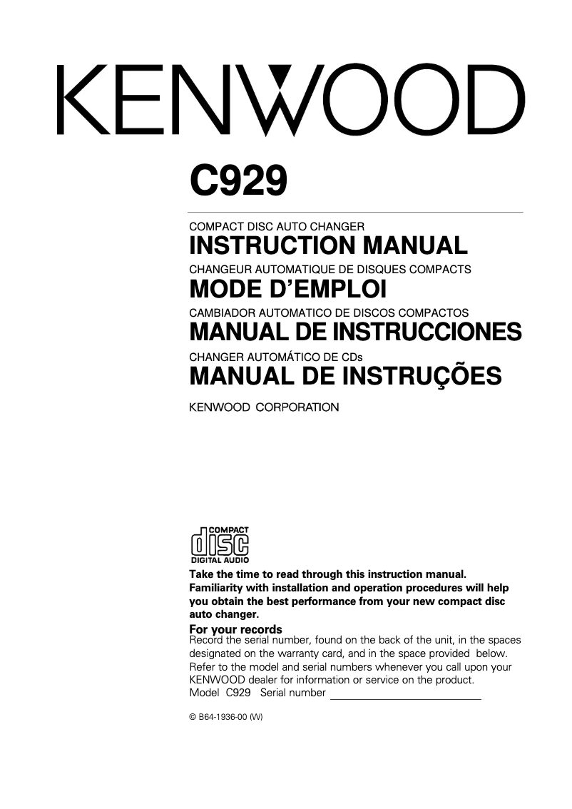 Page 1 de la notice Manuel utilisateur Kenwood C 929