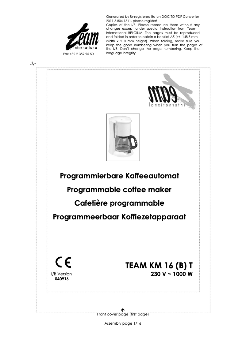 Page n°1 - Manuel utilisateur Team KM 16