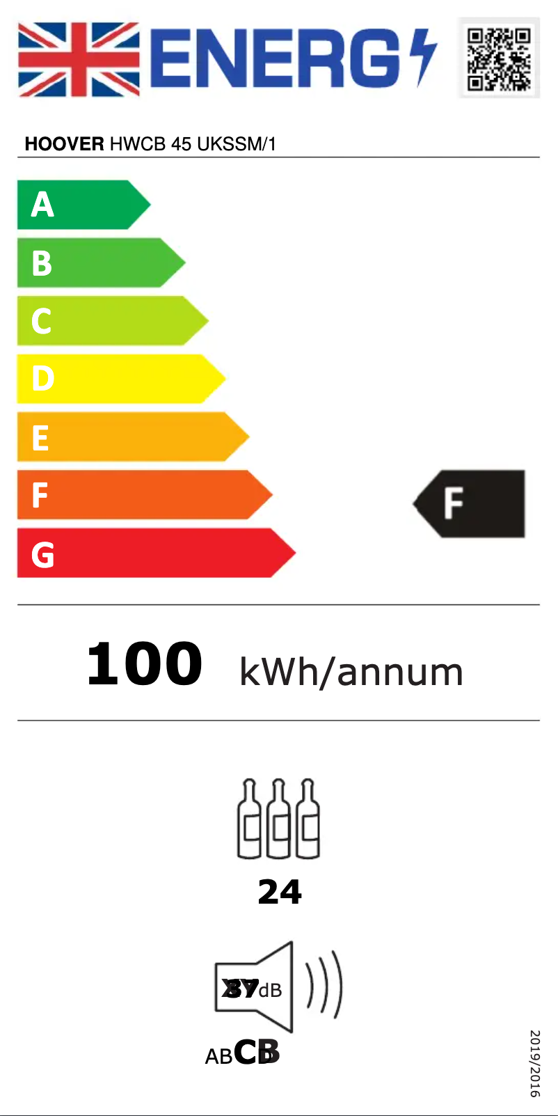Page 1 de la notice Label énergétique Hoover HWCB 45 UKSSM/1