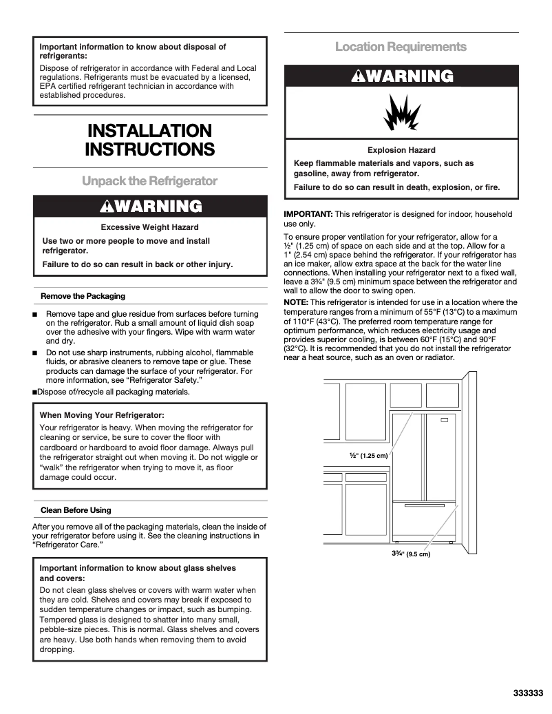 Page 1 de la notice Guide d'installation Whirlpool WRX735SDHW