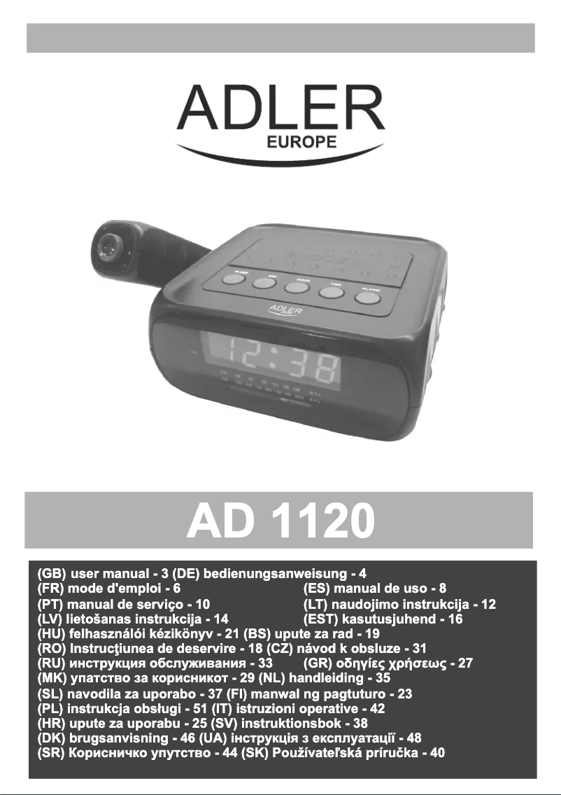 Page 1 de la notice Manuel utilisateur Adler AD 1120