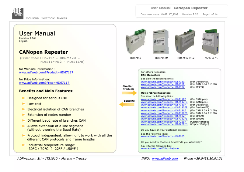 Page 1 de la notice Manuel utilisateur Wachendorff HD67117