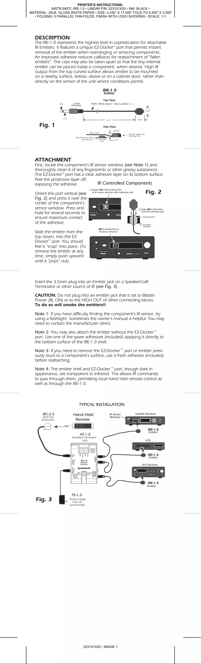 Page 1 de la notice Manuel utilisateur SpeakerCraft IRE-1.0