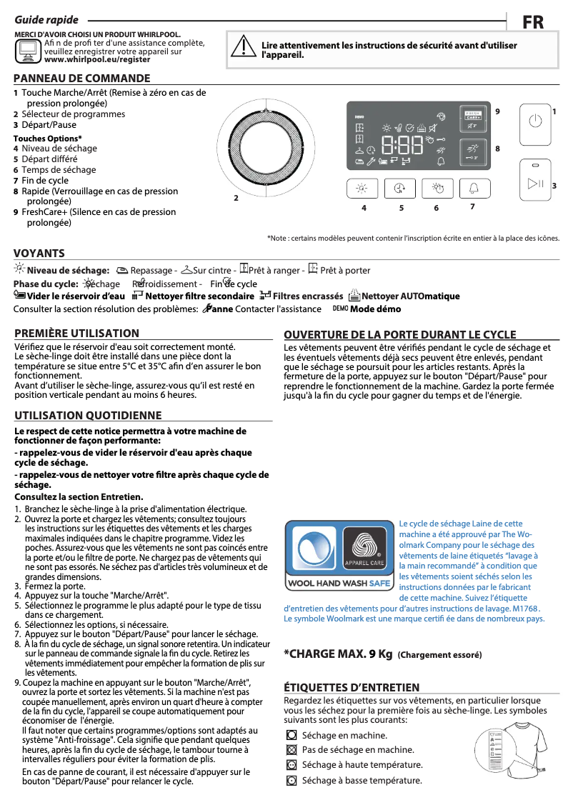 Page n°1 - Manuel utilisateur Whirlpool FFT M11 8X2WSY FR