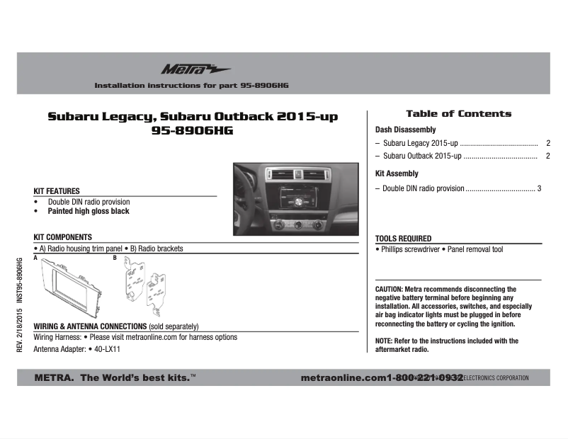 Page n°1 - Manuel utilisateur Metra 95-8906HG