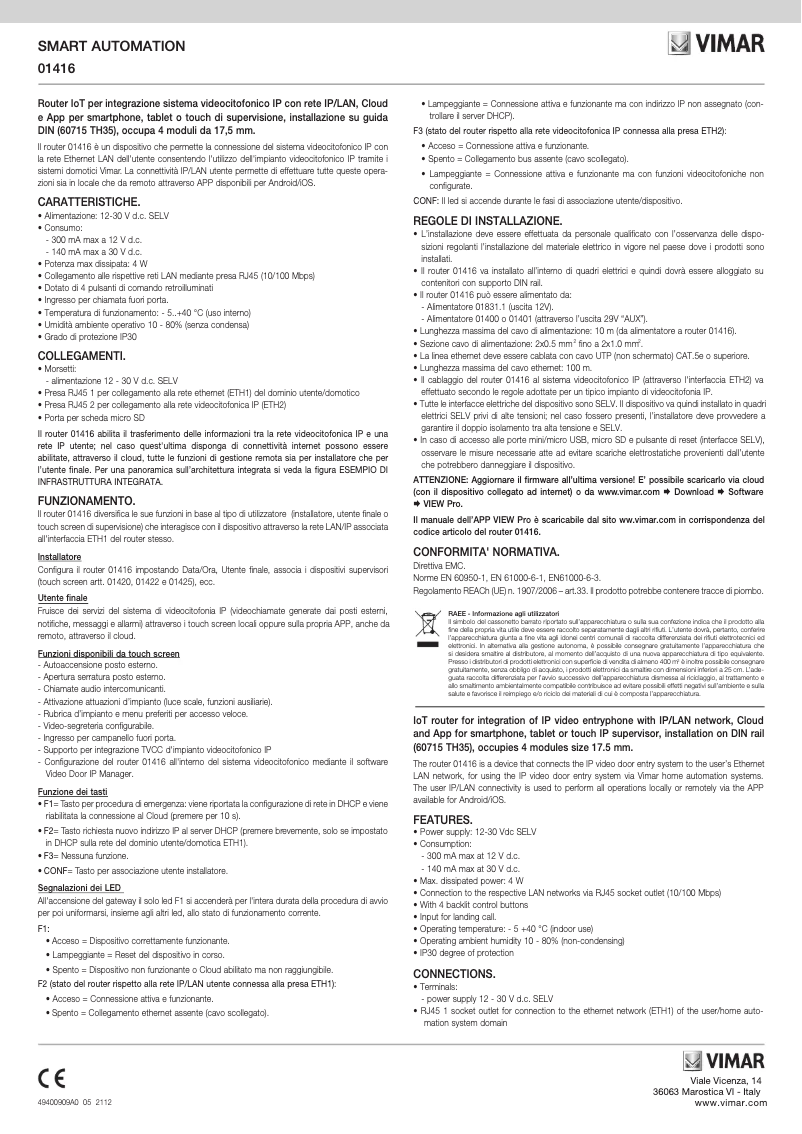 Page n°1 - Instructions / montage Vimar 01416