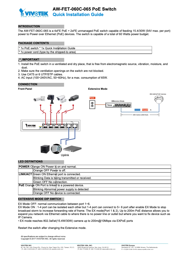 Page n°1 - Guide d'installation Vivotek AW-FET-060D-065