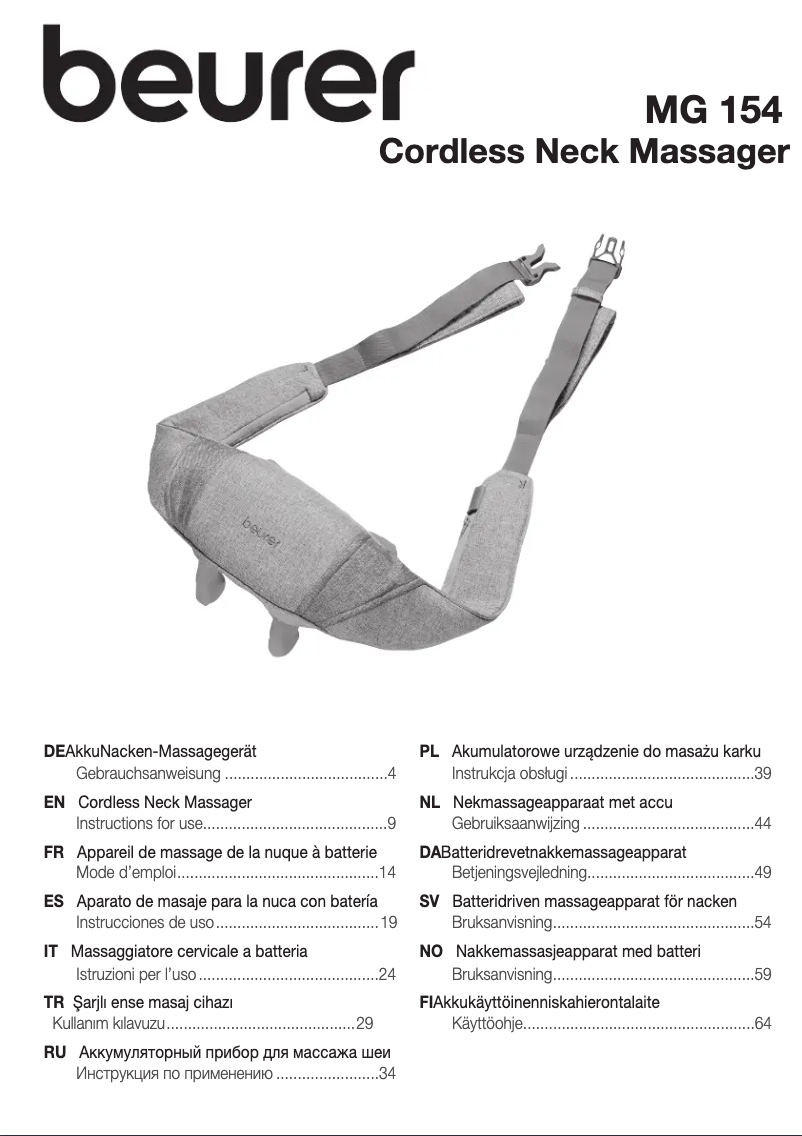 Page n°1 - Manuel utilisateur Beurer MG 154