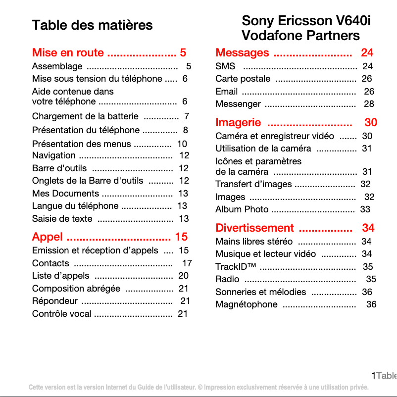 Page n°1 - Manuel utilisateur Sony Ericsson V640i