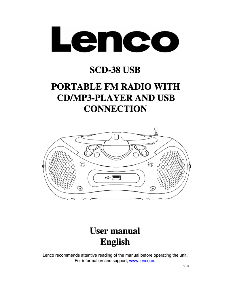 Page 1 de la notice Manuel utilisateur Lenco SCD-38 USB