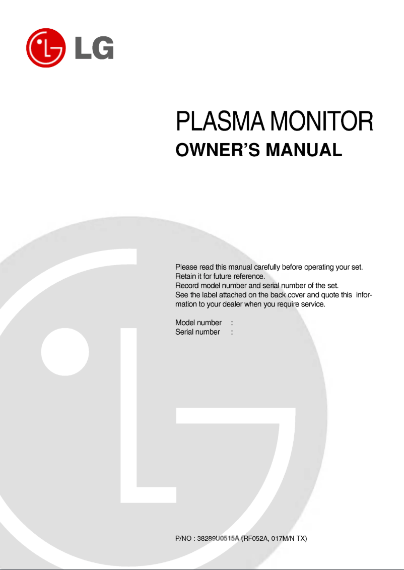 Page 1 de la notice Manuel utilisateur LG 60PZ9MH