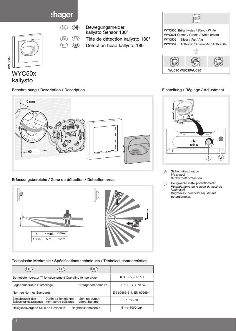 Page 1 de la notice Manuel utilisateur Hager WYC501