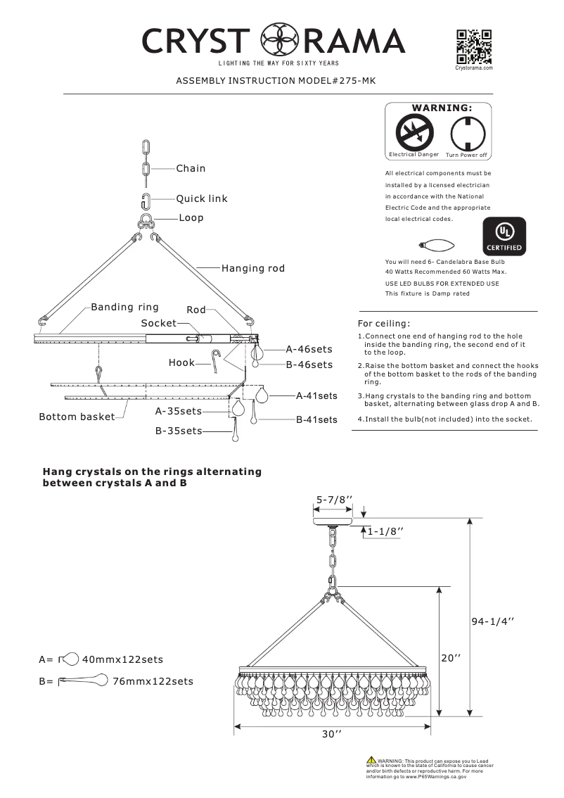 Page 1 de la notice Manuel utilisateur Crystorama Calypso 275-MK