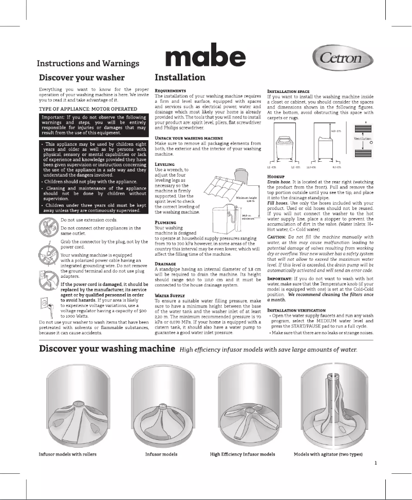 Page n°1 - Manuel utilisateur Mabe LMA79115VBBU