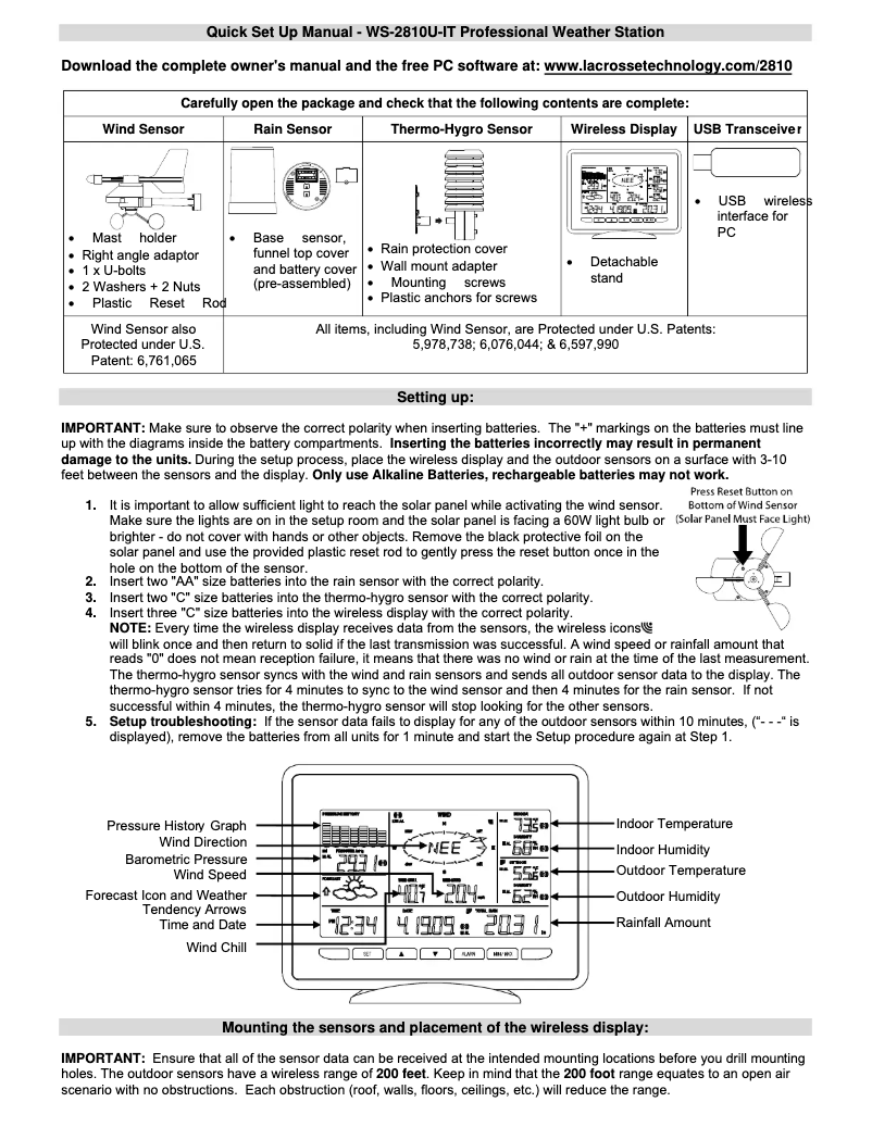 Page n°1 - Guide de démarrage rapide La Crosse Technology WS-2810U