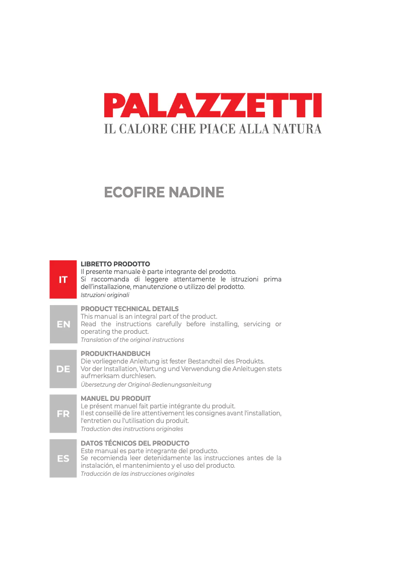 Página 1 del manual Manual de usuario Palazzetti Ecofire Nadine 12 kW US Pro2