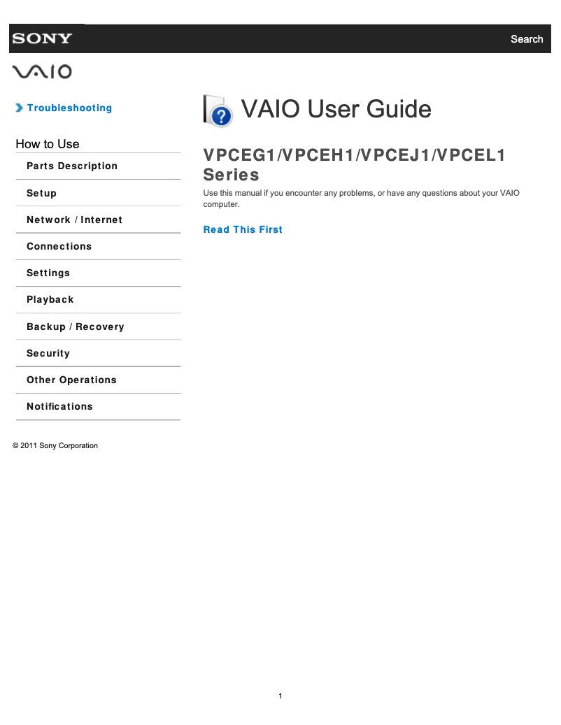 Page n°1 - Manuel utilisateur Sony Vaio VPCEG190X