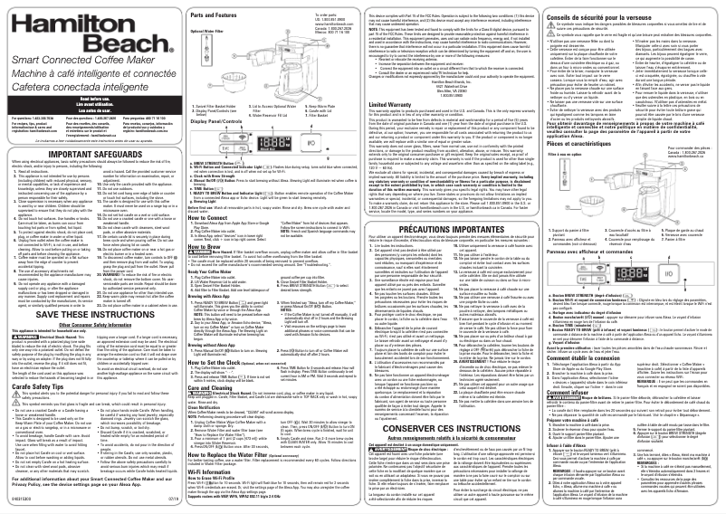 Page 1 de la notice Manuel utilisateur Hamilton Beach 49350