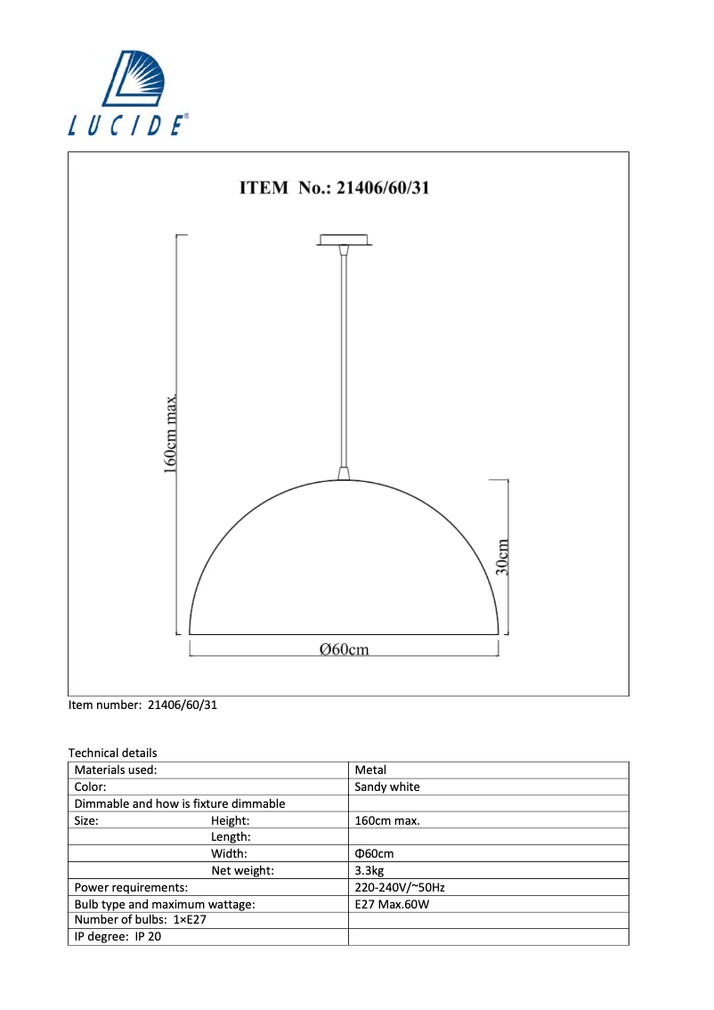 Page 1 de la notice Manuel utilisateur Lucide Eternal 21406/60/31