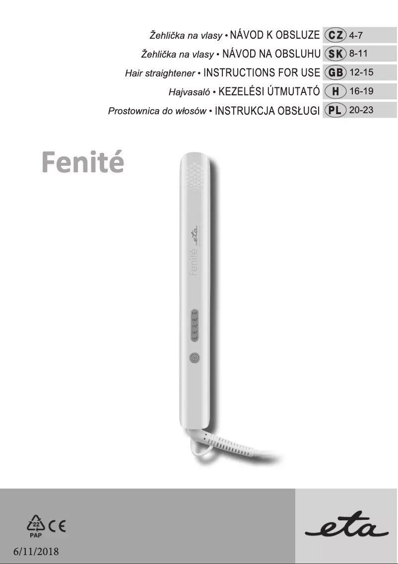 Page n°1 - Manuel utilisateur Eta Fenité 8336 90000