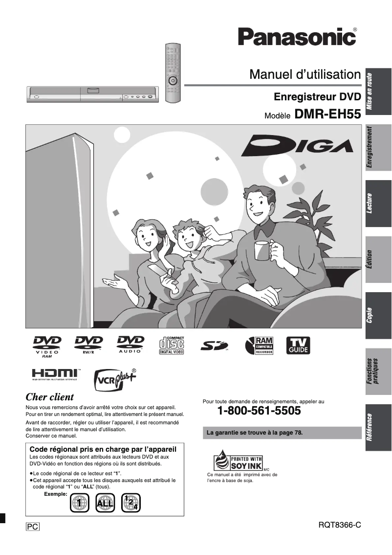 Page 1 de la notice Manuel utilisateur Panasonic DMR-EH55