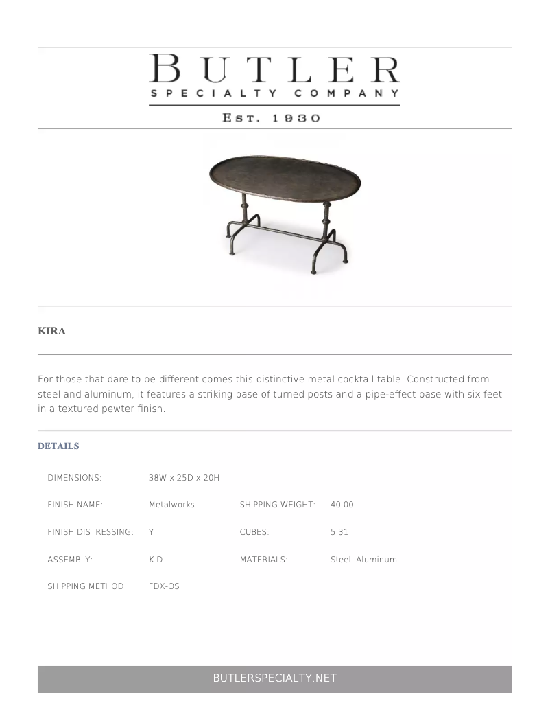 Page 1 de la notice Manuel utilisateur Butler Kira 1224025