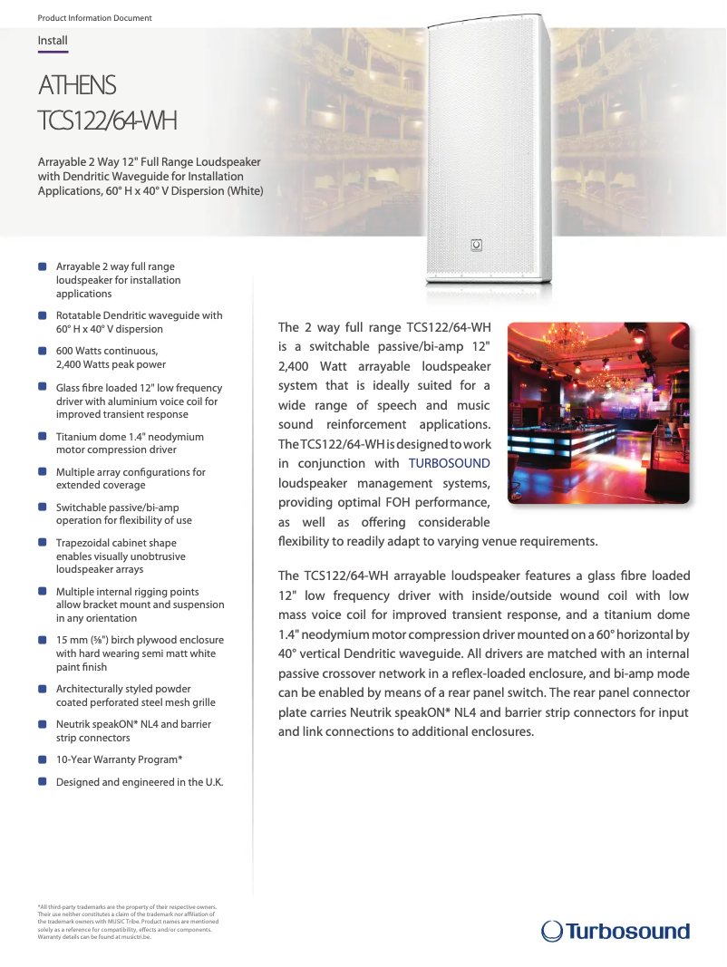 Page n°1 - Fiche technique Turbosound TCS122/64