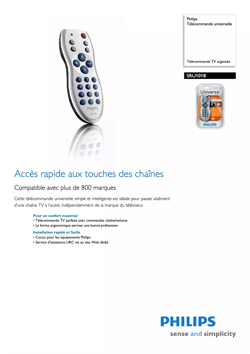 Page 1 de la notice Fiche technique Philips SRU1018
