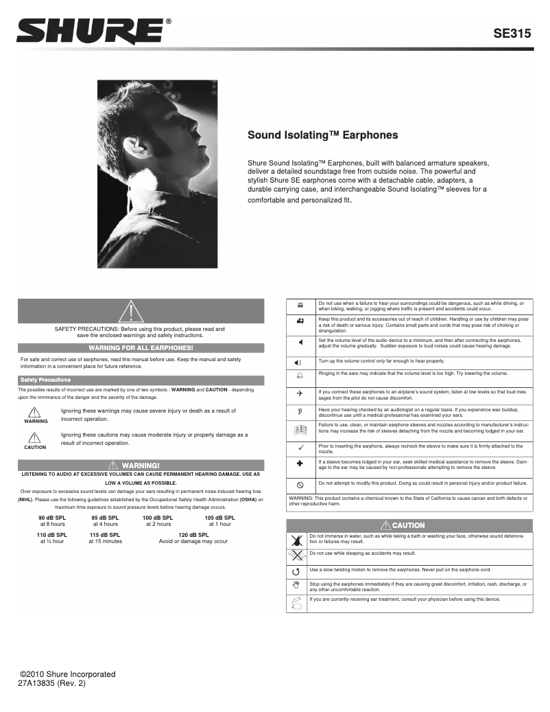 Image de la première page du manuel de l'appareil SE315