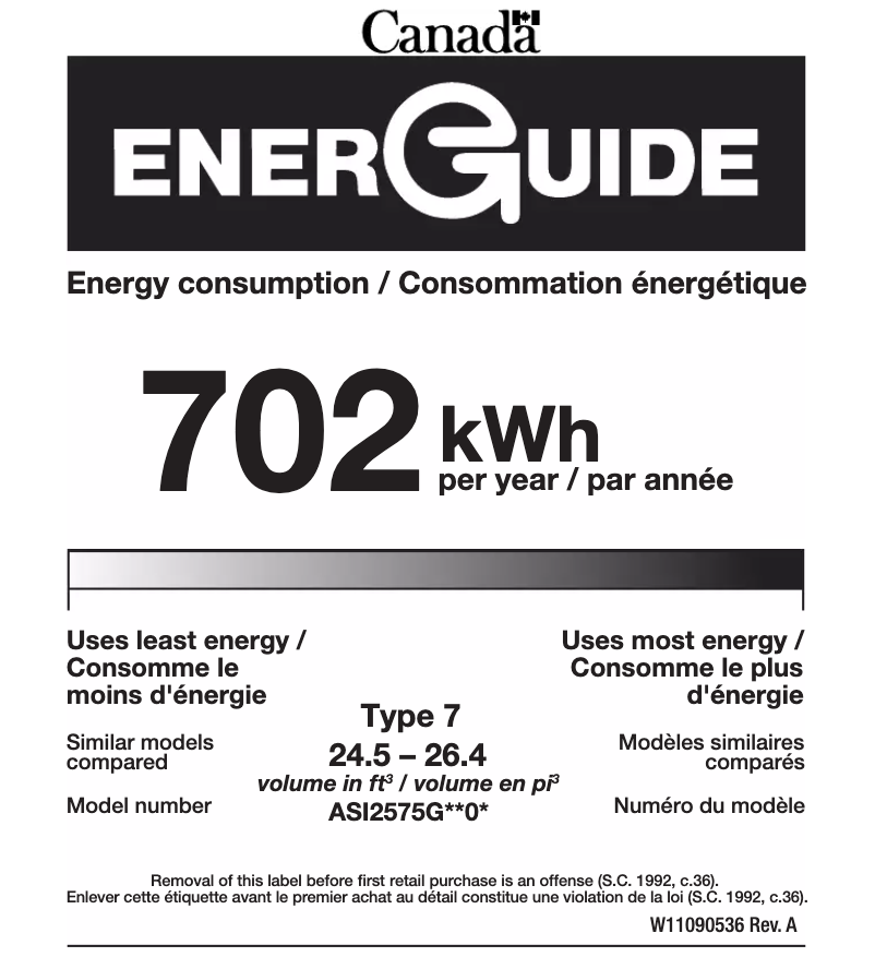 Page 1 de la notice Label énergétique Amana ASI2575GRB