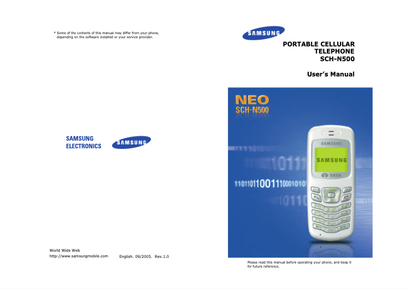 Page n°1 - Manuel utilisateur Samsung SGH-N500SA