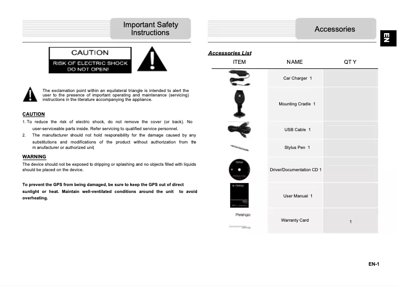 Page n°1 - Manuel utilisateur Prestigio GeoVision 5055 Navitel