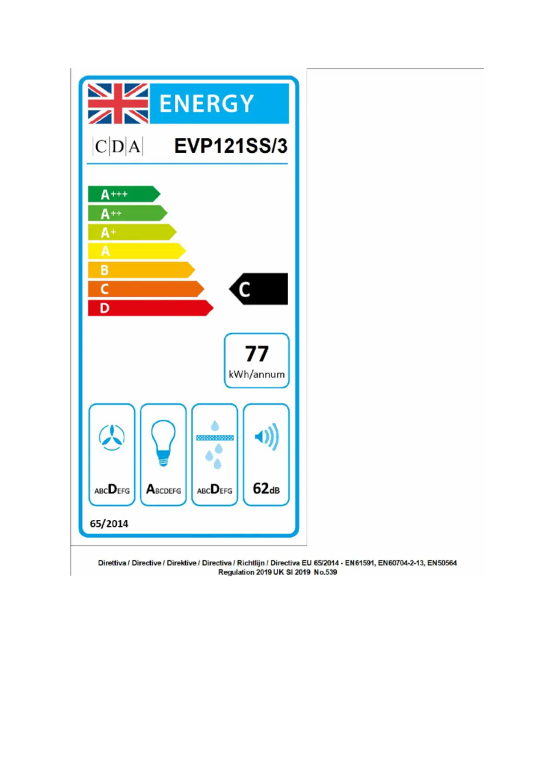 Page n°1 - Label énergétique CDA EVP121SS