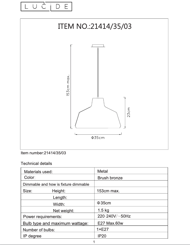 Page n°1 - Manuel utilisateur Lucide Neil 21414/35/03