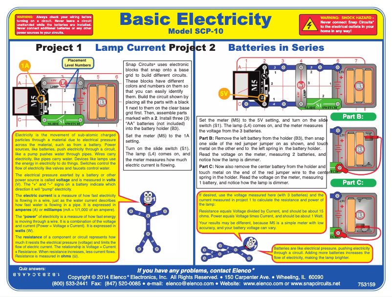 Page 1 de la notice Manuel utilisateur Snap Circuits Basic Electricity SCP-10