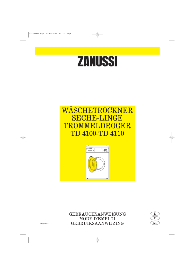 Page 1 de la notice Manuel utilisateur Zanussi TD 4100