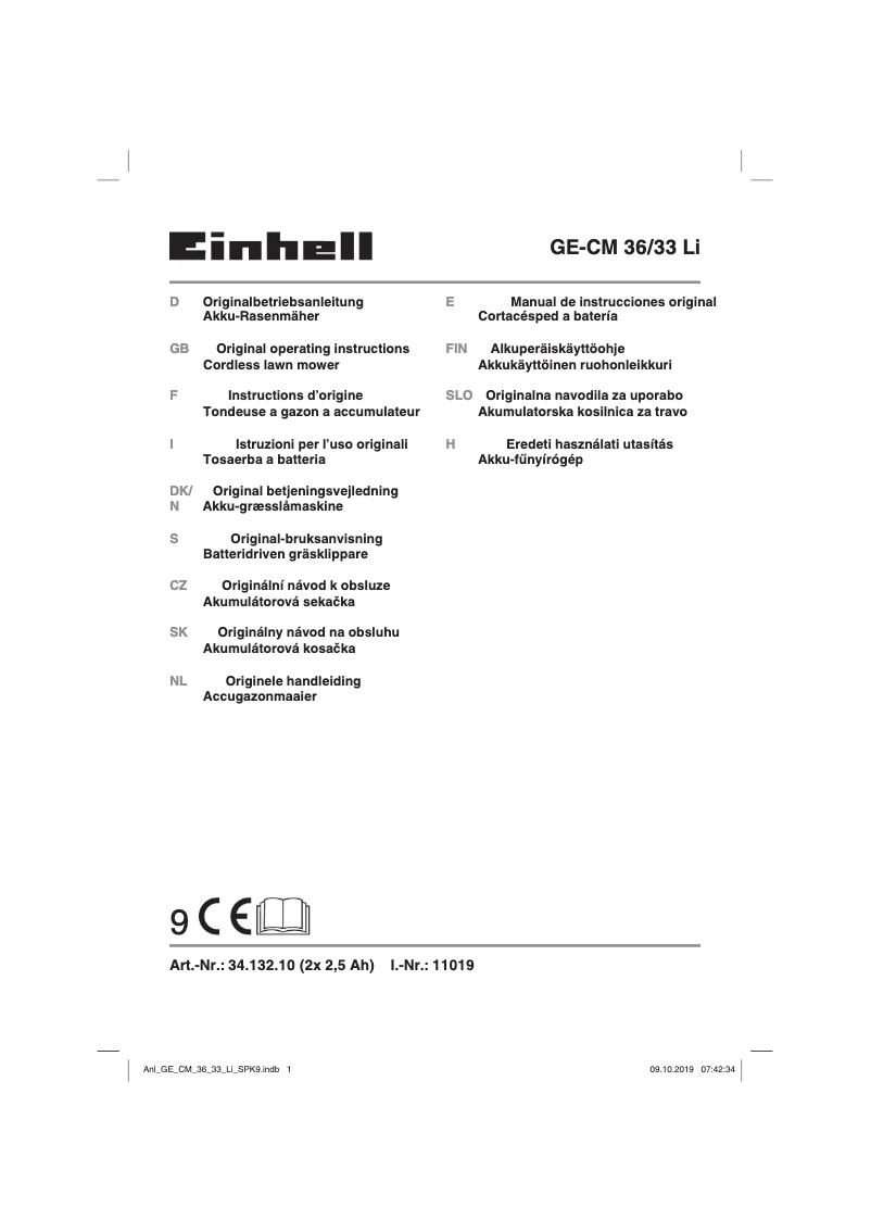 Page n°1 - Manuel utilisateur Einhell GE-CM 36/33 Li