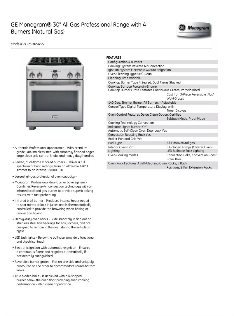 Image de la première page du manuel de l'appareil ZGP304NRSS