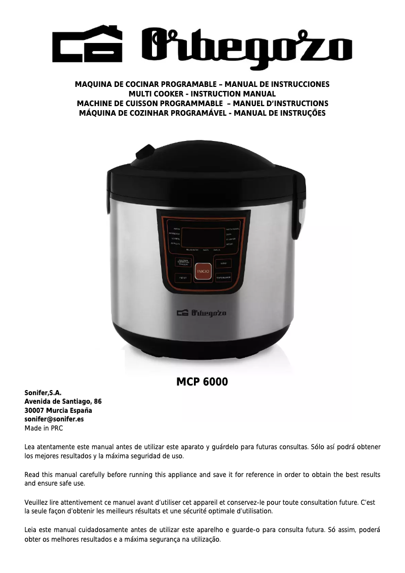 Page 1 de la notice Manuel utilisateur Orbegozo MCP 6000