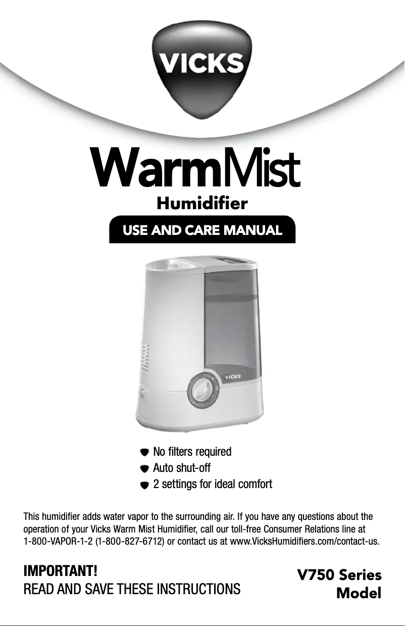 Page 1 de la notice Manuel utilisateur Vicks Warm Mist V750