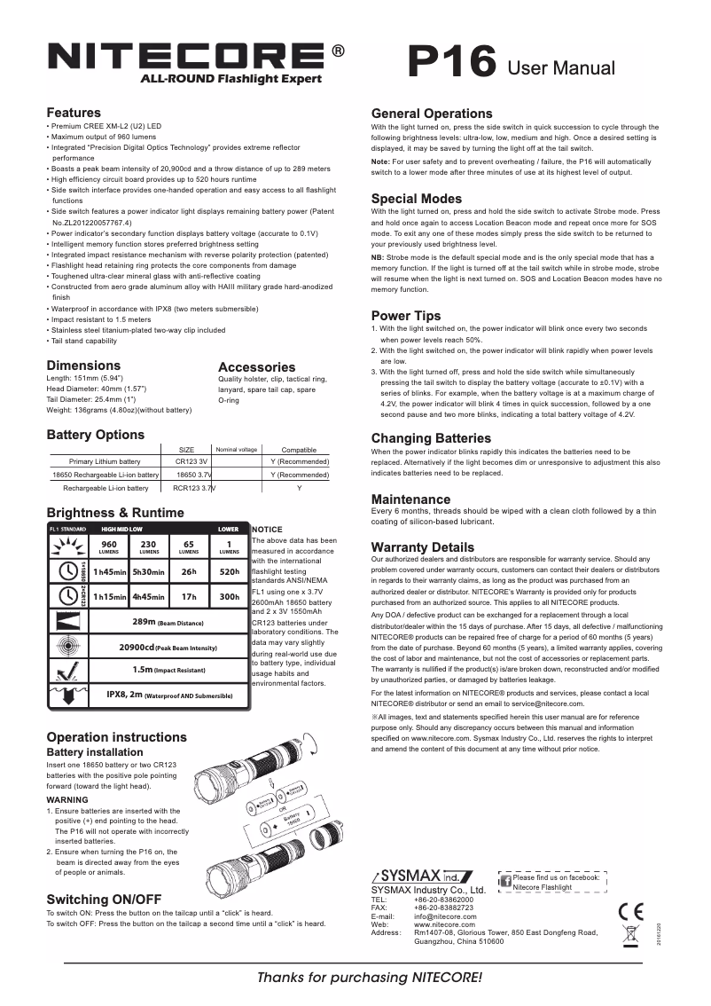 Image de la première page du manuel de l'appareil P16