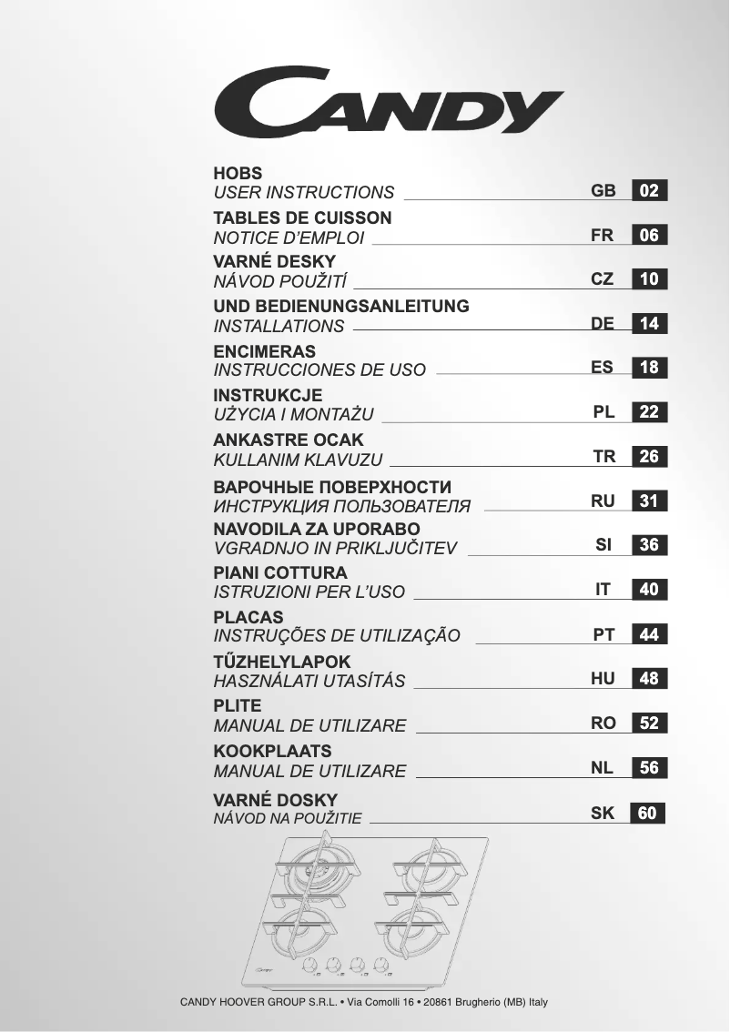 Page 1 de la notice Manuel utilisateur Candy CVG6BR4WPW