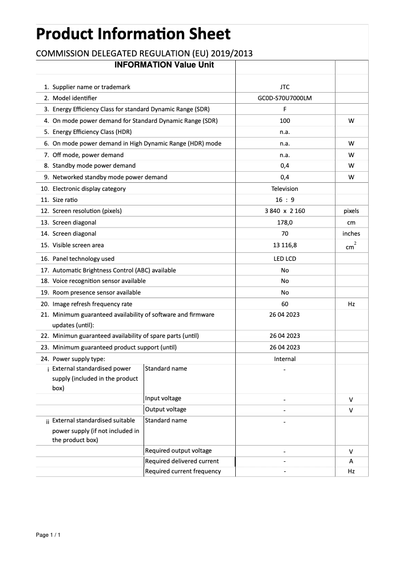 Image de la première page du manuel de l'appareil S70U7000LM